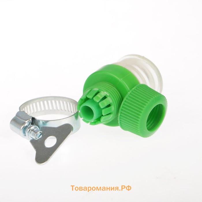 Коннектор с хомутом, крепление на кран 1/2" (12 мм), цанговое соединение 1/2" (12 мм), пластик, резина, Greengo