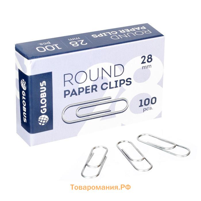 Скрепки канцелярские GLOBUS, 100 шт., 28 мм, без покрытия