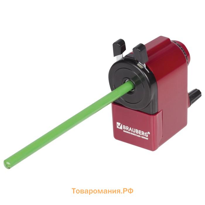 Точилка механическая BRAUBERG, чёрный/бордовый