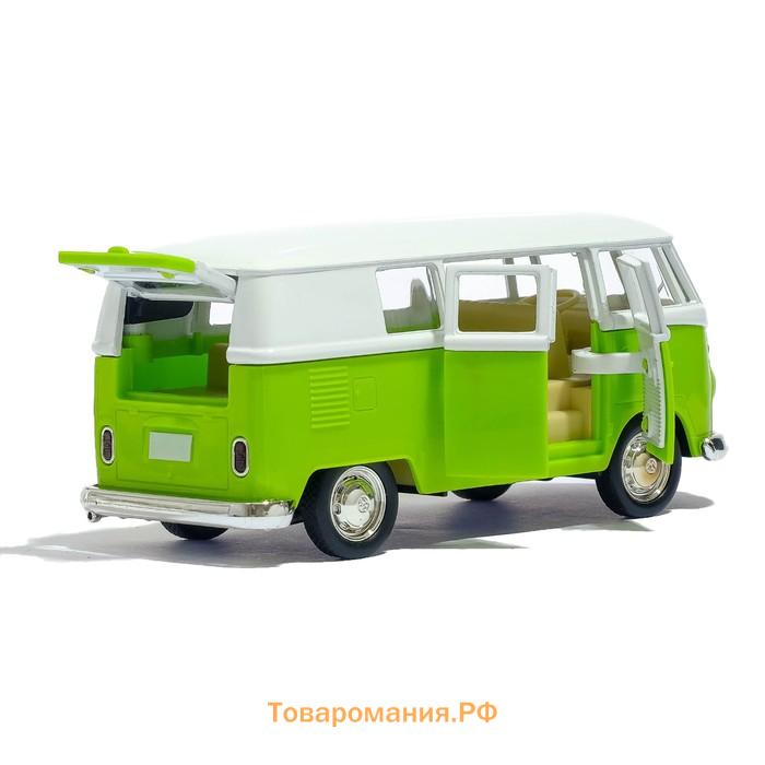 Машина металлическая VOLKSWAGEN TRANSPORTER T1, 1:32, открываются двери, инерция, цвет красный