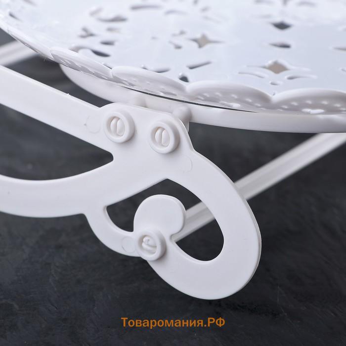 Блюдо для торта и пирожных 2-х ярусное  «Кружево», d=22.5 см, 37×22.5×19.5 см, белое