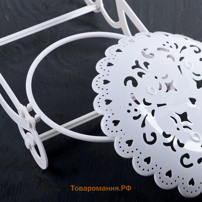 Блюдо для торта и пирожных 2-х ярусное  «Кружево», d=22.5 см, 37×22.5×19.5 см, белое