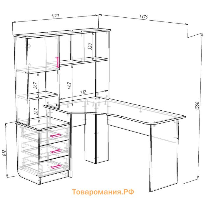 Стол компьютерный Альянс 7, 1380х1190х1550, Бодега светлый/Темный