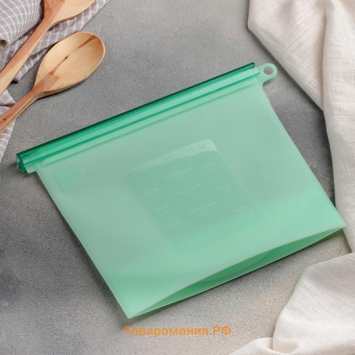 Пакет для хранения , силикон, 21.5×18 см, 1.1 л, zip lock, многофункциональный, герметичный, зелёный