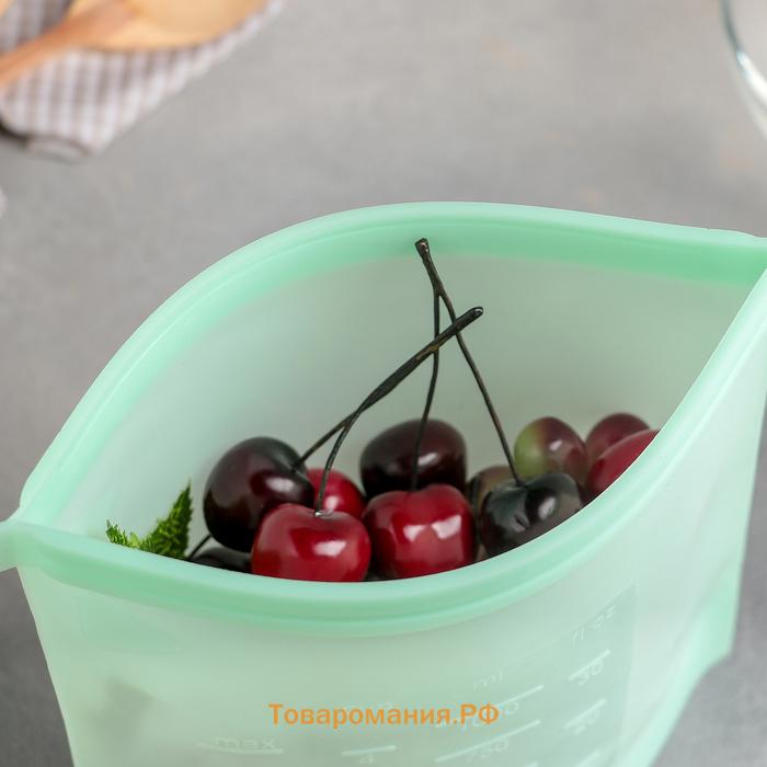 Пакет для хранения , силикон, 21.5×18 см, 1.1 л, zip lock, многофункциональный, герметичный, зелёный