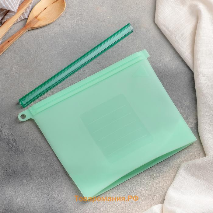 Пакет для хранения , силикон, 21.5×18 см, 1.1 л, zip lock, многофункциональный, герметичный, зелёный