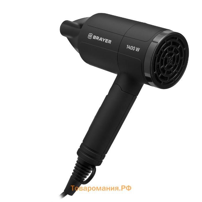 Фен BRAYER 3040BR, 1400 Вт, 2 скорости, складная ручка, шнур 1.8 м, чёрный