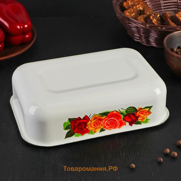 Контейнер, 1.5 л, с крышкой, эмалированная сталь, деколь МИКС, белый