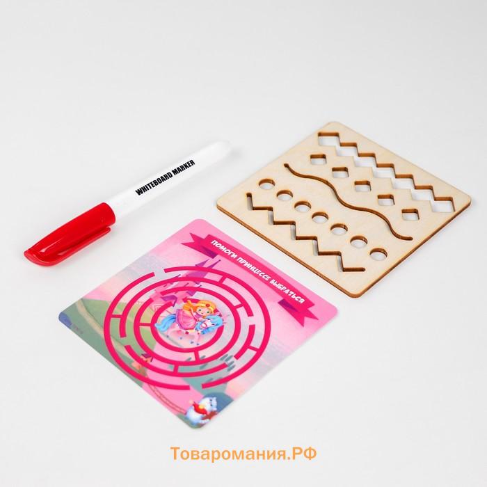 Трафареты деревянные для подготовки руки к письму. Многоразовые карточки «Пиши-стирай», мир принцессы