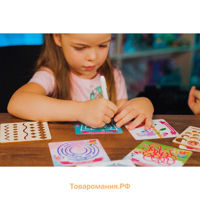 Трафареты деревянные для подготовки руки к письму. Многоразовые карточки «Пиши-стирай», мир принцессы