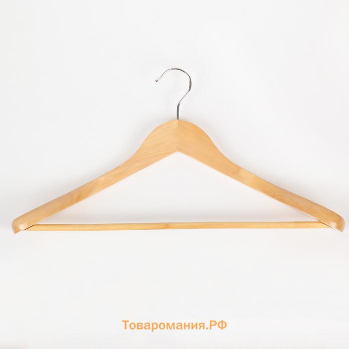 Плечики - вешалка для одежды , 45×23 см, с перекладиной, широкие плечики, светлое дерево