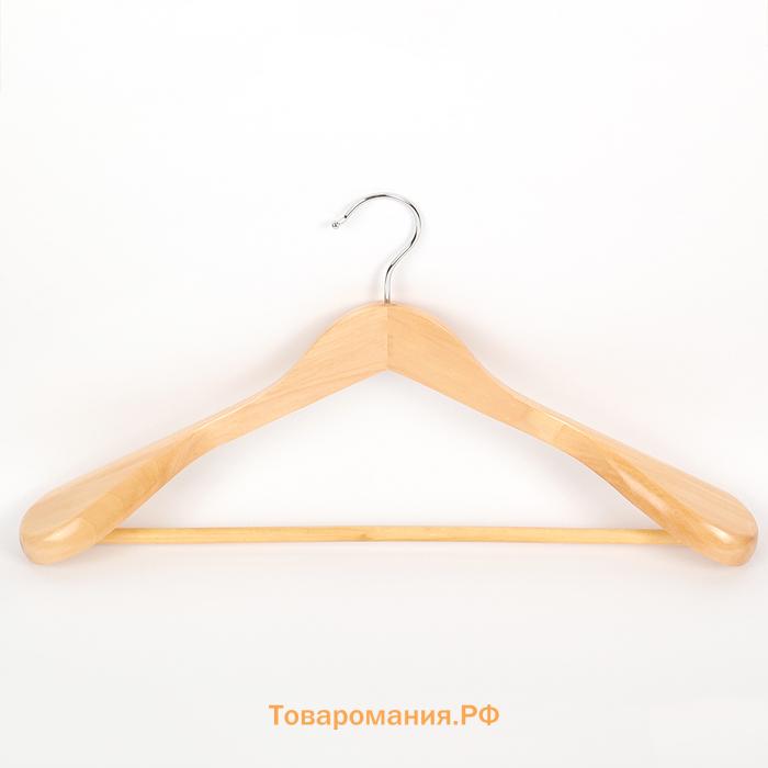 Плечики - вешалка для одежды , 45×23 см, с перекладиной, широкие плечики, светлое дерево