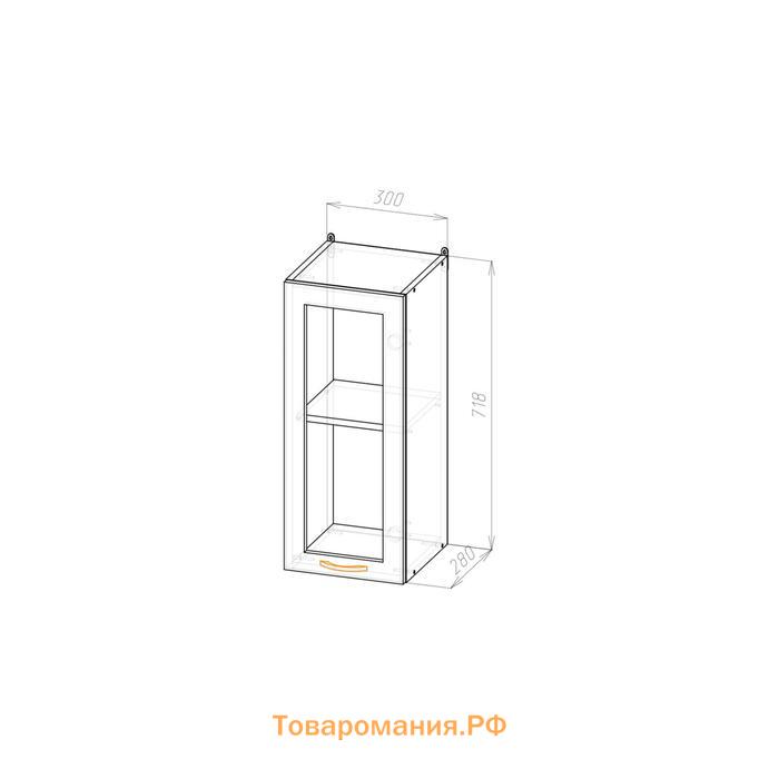 Шкаф навесной Лариса 300х300х720 с витриной  белый/латте