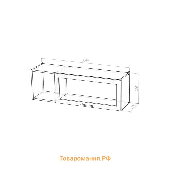 Шкаф навесной Лира 1100х300х360 с дверкой и стеклом, левый белый/Квадро шимо светлый   670785