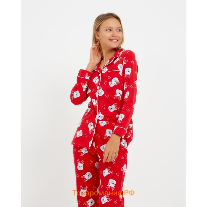 Пижама новогодняя женская (рубашка и брюки) KAFTAN Мишки, цвет красный, размер 52-54