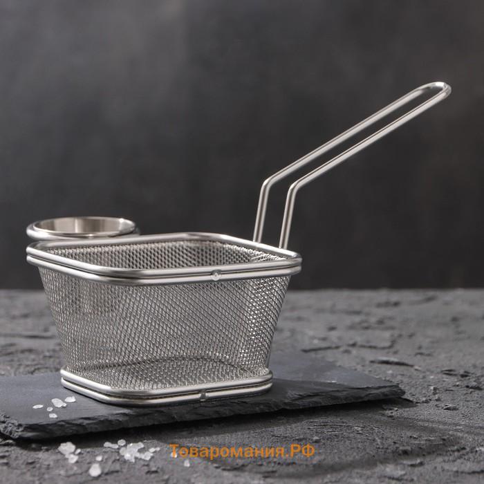 Корзинка для картофеля фри  «Лонгфилд», 14.6×10.6×6 см, с соусником, серебистая
