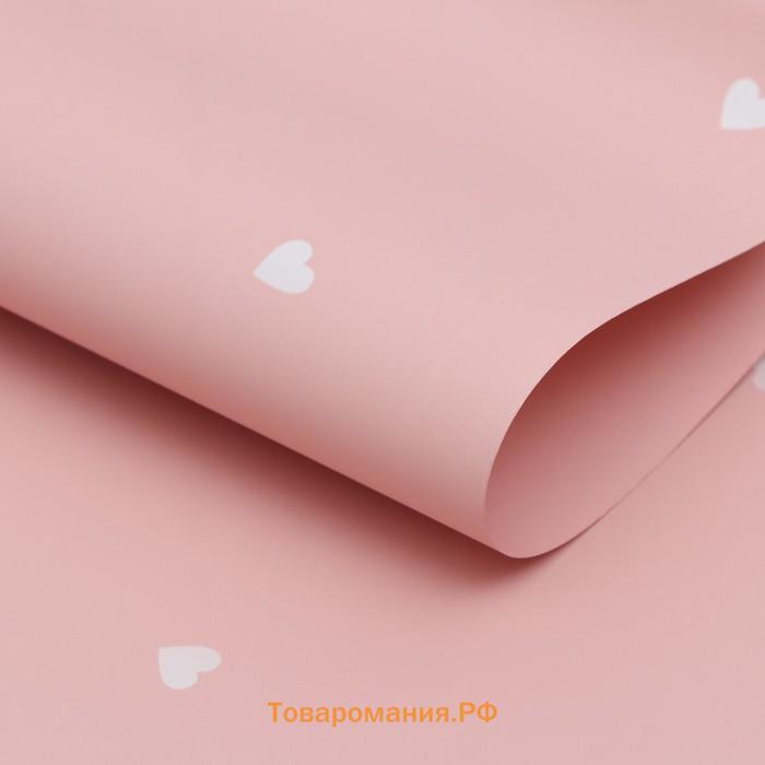 Плёнка в листах, 58×58±5% см, «Сердечки», нежно - персиковая, 65 мкм
