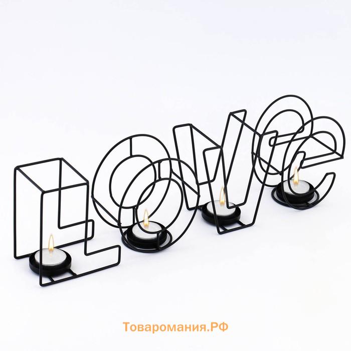 Подсвечник металлический на 4 свечи TAKE IT EASY «Love: слово», 13.5×42 см, чёрный