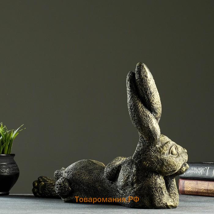 Фигурка полистоун «Ушастый заяц лежит», 45×28×18 см, золото