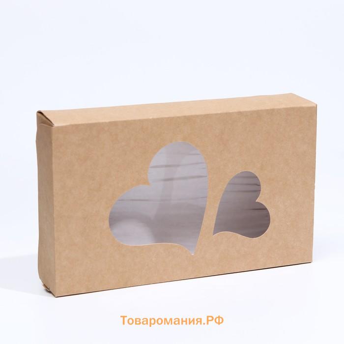 Коробка, складная, крафт, «Сердца», 20×12×4 см