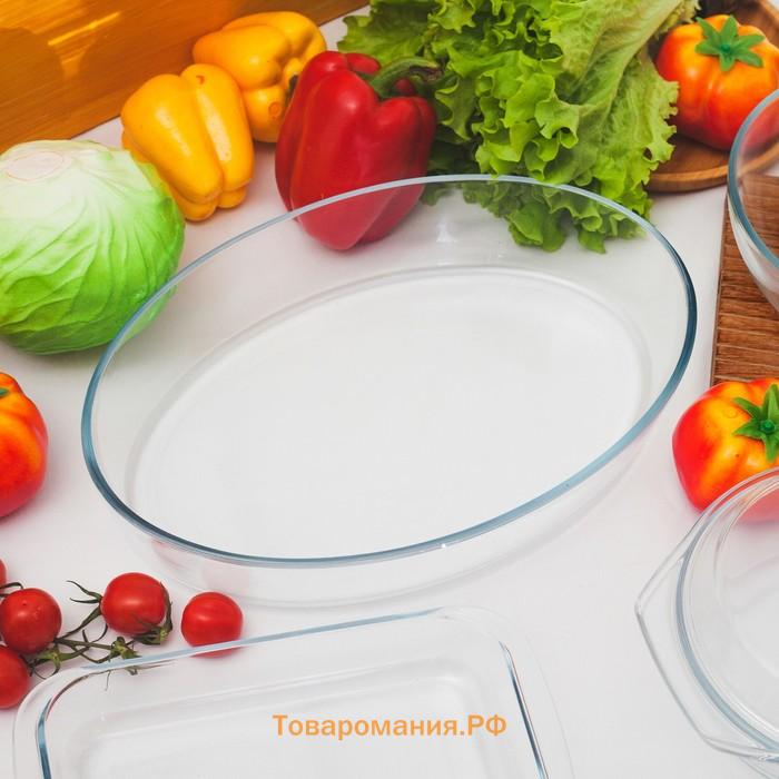 Форма для запекания и выпечки , 3 л, 35×24×6 см, овальная, жаропрочное стекло, прозрачная