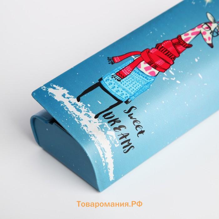 Футляр для очков на магните, длина 15.5 см, с принтом «Умный жираф», голубой
