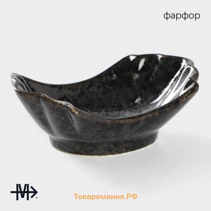 Салатник Magistro «Ночной дождь», 13×8×4.5 см, фарфор, чёрный