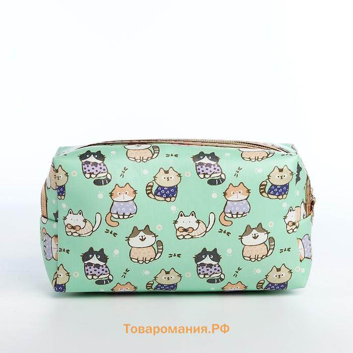 Косметичка на молнии объёмная, с ручкой, маленькая, с принтом, зелёная
