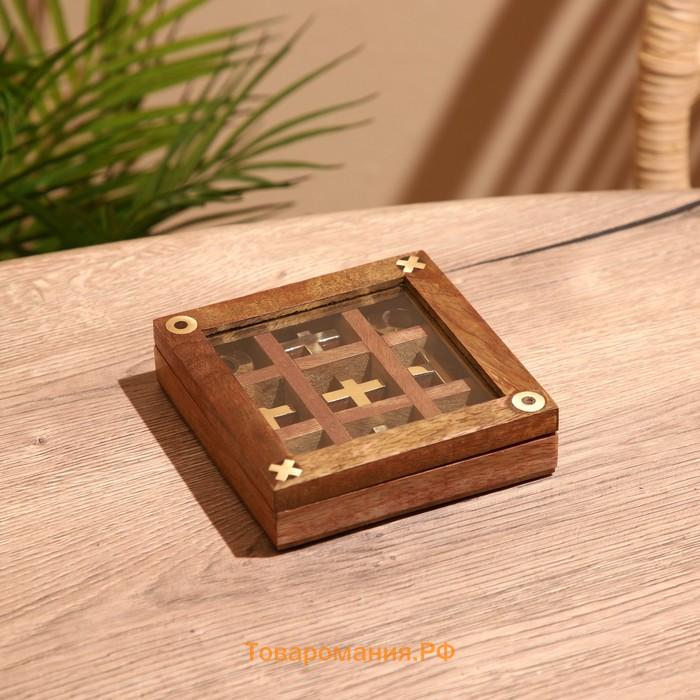 Игра настольная «Крестики-нолики», 13×13 см, манговое дерево, латунь