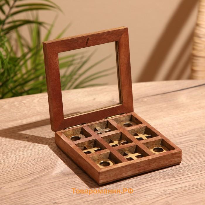 Игра настольная «Крестики-нолики», 13×13 см, манговое дерево, латунь