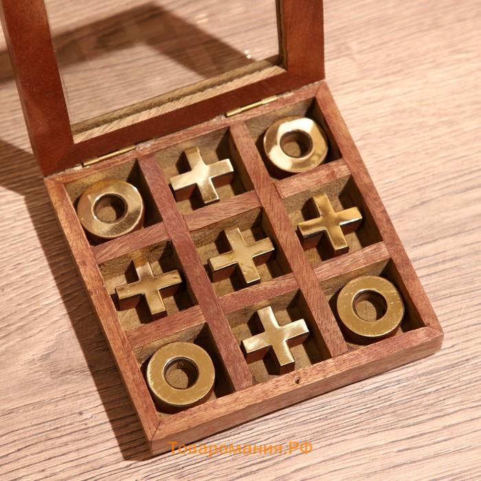 Игра настольная «Крестики-нолики», 13×13 см, манговое дерево, латунь
