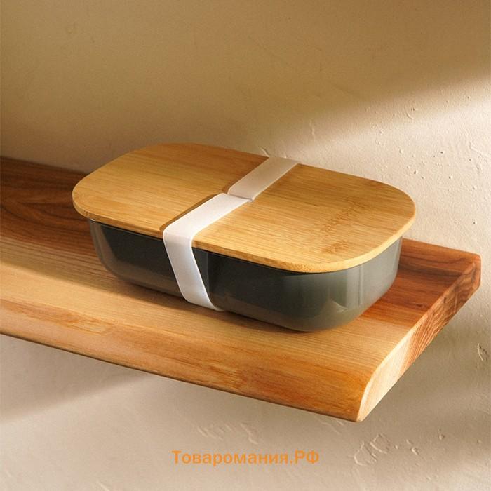 Контейнер для еды SL Home «Каса Перфекто», 21.5×12.5×6 см, с бамбуковой крышкой, оцинкованная сталь, зелёный