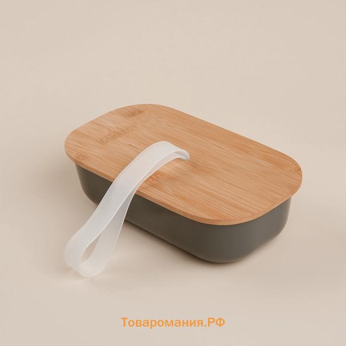 Контейнер для еды SL Home «Каса Перфекто», 21.5×12.5×6 см, с бамбуковой крышкой, оцинкованная сталь, зелёный