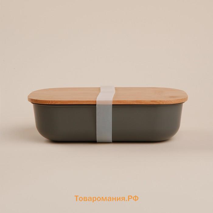 Контейнер для еды SL Home «Каса Перфекто», 21.5×12.5×6 см, с бамбуковой крышкой, оцинкованная сталь, зелёный