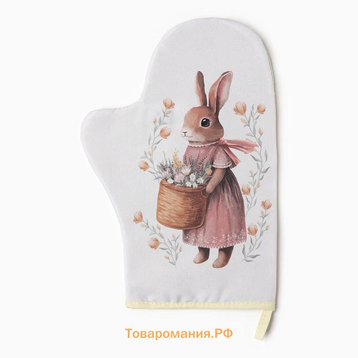 Набор кух.  "Зайчиха": варежка 20х28 см, прихватка 17х17 см, 35% хл, 65% пэ