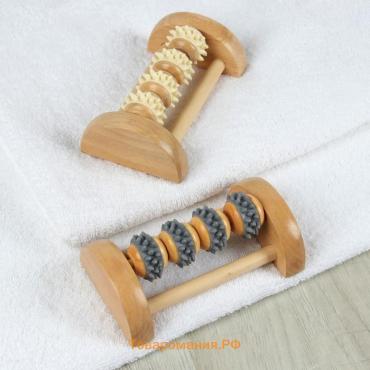 Массажёр для ног «Ножное счастье», 14.5×8.5×5 см, 4 колеса с шипами, деревянный, бежевый
