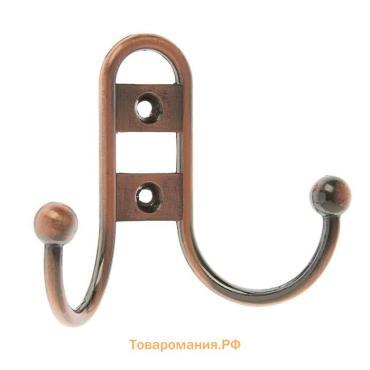 Крючок мебельный ТУНДРА TKd=017, двухрожковый, медь