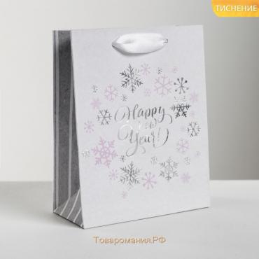 Пакет подарочный новогодний крафтовый вертикальный «Happy new year!», 12 х 15 х 5,5 см