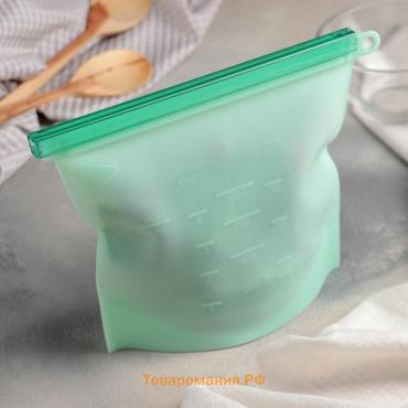 Пакет для хранения , силикон, 21.5×18 см, 1.1 л, zip lock, многофункциональный, герметичный, зелёный