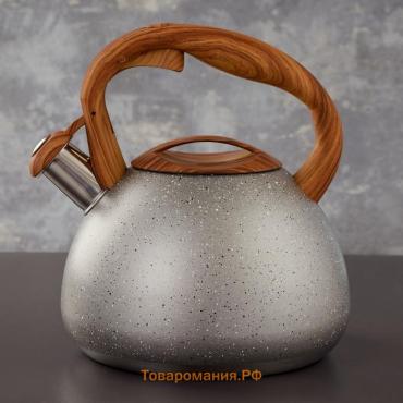 Чайник Magistro Stone, 2.7 л, со свистком, ручка soft-touch, индукция, нержавеющая сталь, серый