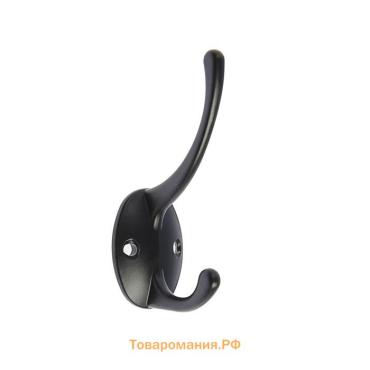 Крючок мебельный ТУНДРА TKd=008, двухрожковый, черный