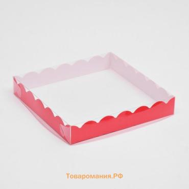 Коробочка для печенья с PVC крышкой, красная, 18×18×3 см