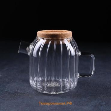 Кувшин для воды с пробковой крышкой «Эко», 600 мл, 17×11×13.5 см, стекло