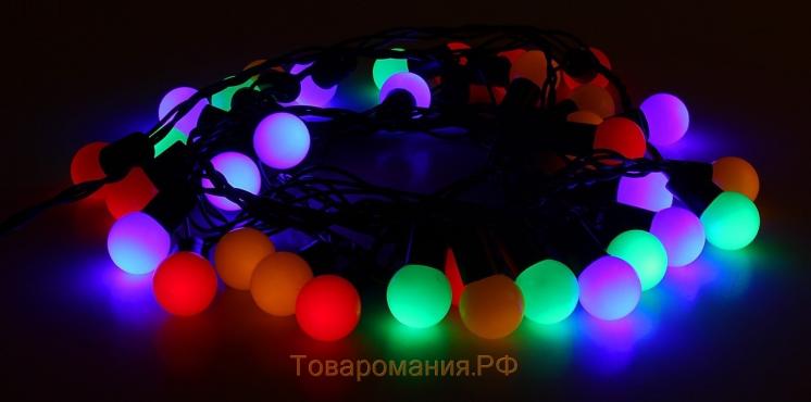 Гирлянда «Нить» 20 м с насадками «Шарики 1.5 см», IP44, тёмная нить, 200 LED, свечение мульти (RG/RB), мигание, 220 В