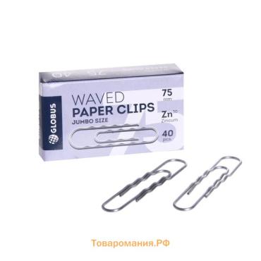 Скрепки канцелярские GLOBUS, 40 шт., 75 мм, оцинкованные, гофрированные