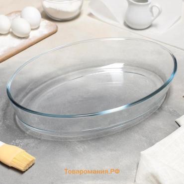 Форма для запекания и выпечки , 3 л, 35×24×6 см, овальная, жаропрочное стекло, прозрачная