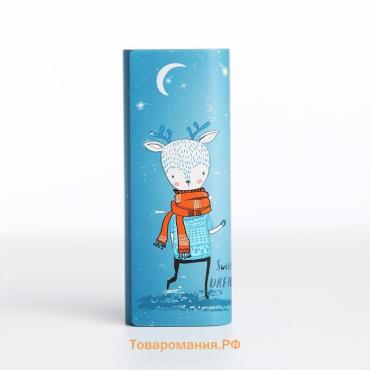 Футляр для очков на магните, длина 15.5 см, с принтом «Оленёнок в шарфе», голубой
